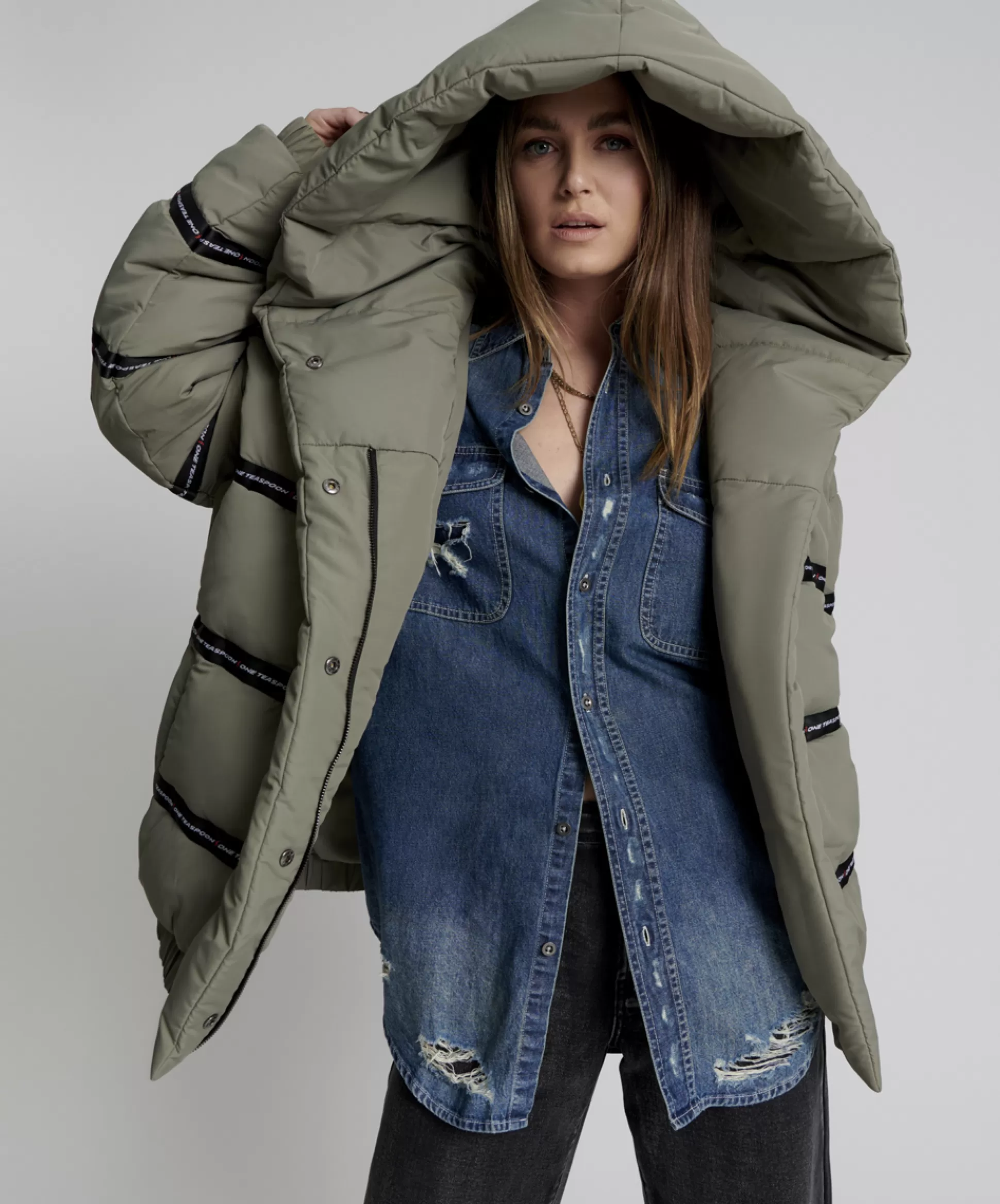 Shop ONE TEASPOON Addicted Khaki Puffa Jacket