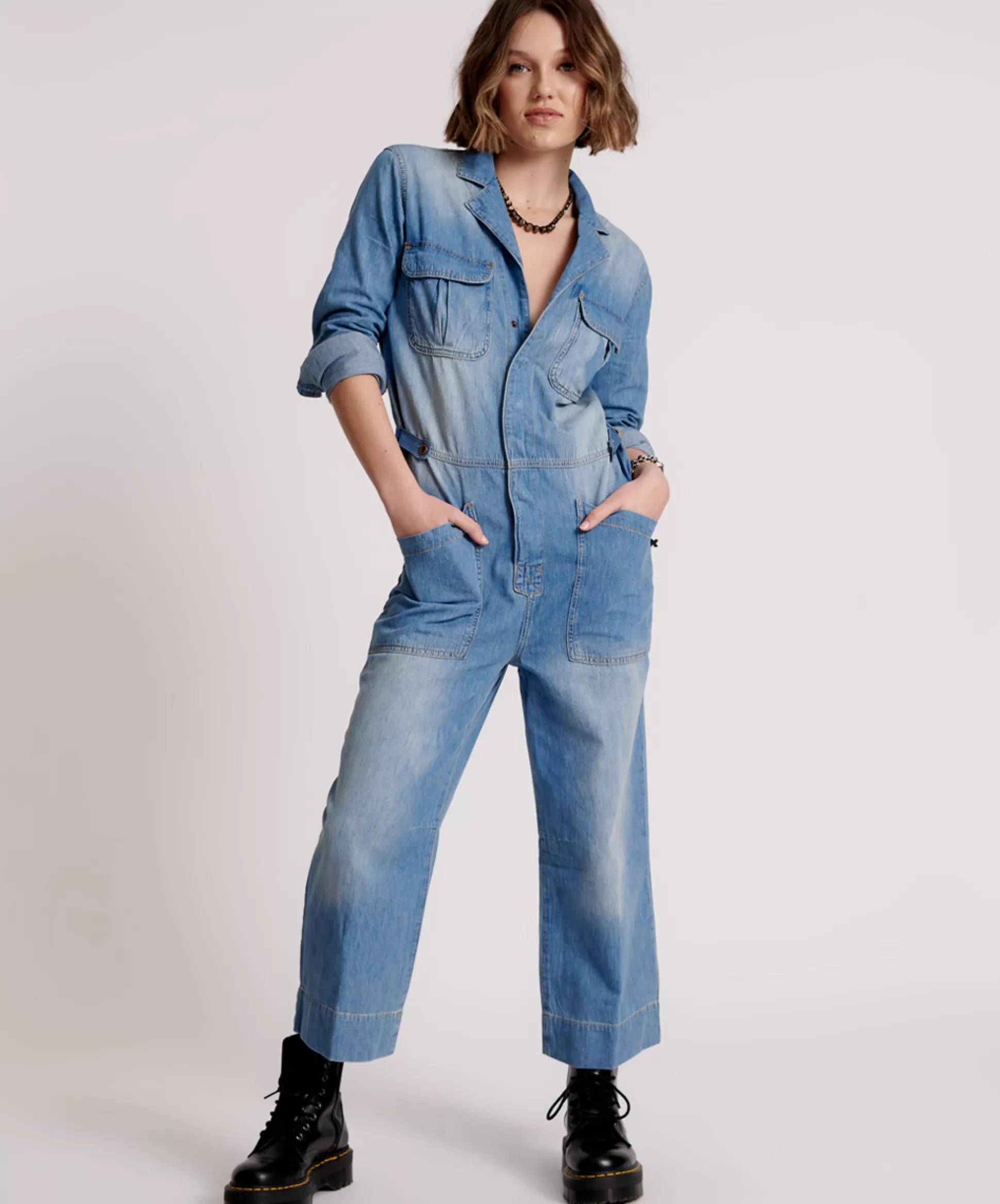 Sale ONE TEASPOON Ash Blue Longsleeve Safari Camp Overall