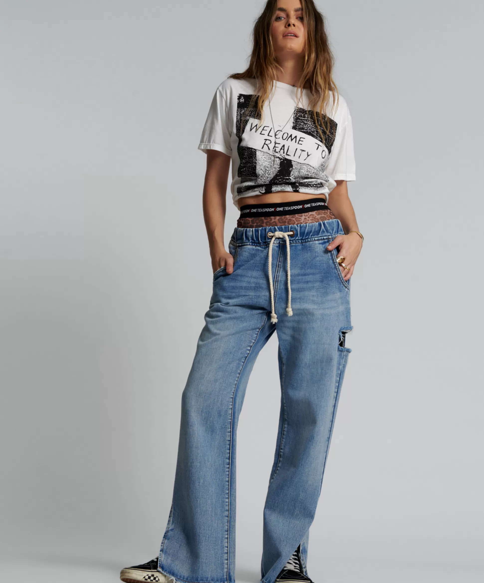 Outlet ONE TEASPOON Berlin Blue Roadhouse Wide Leg Drawstring Jeans