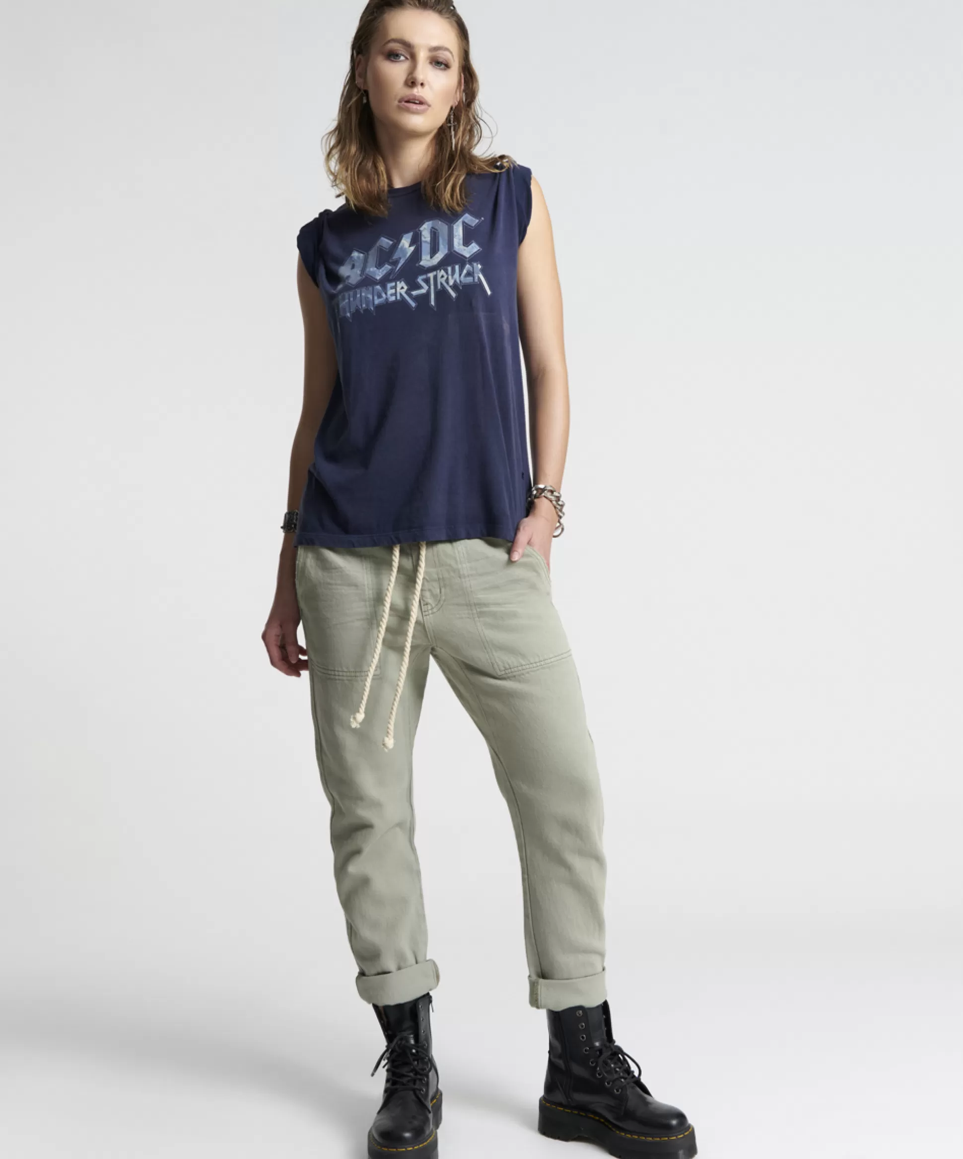 Discount ONE TEASPOON Faded Khaki Shabbies Drawstring Boyfriend Jeans