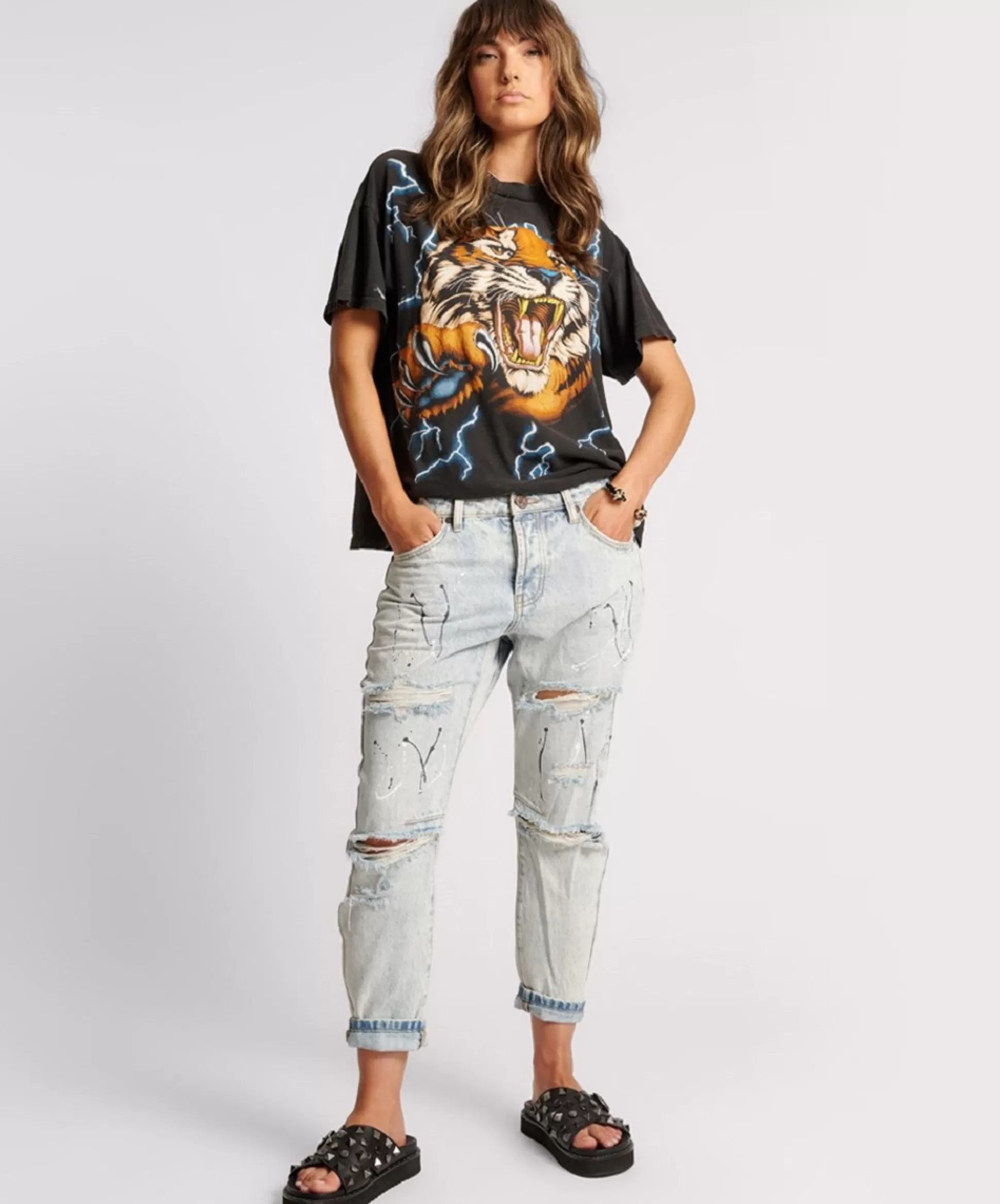 Cheap ONE TEASPOON Florence Painted Saints Boyfriend Jeans