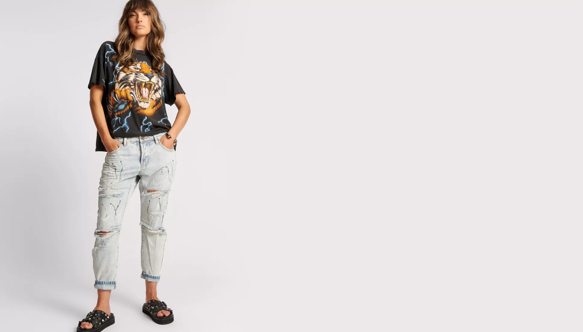 Cheap ONE TEASPOON Florence Painted Saints Boyfriend Jeans