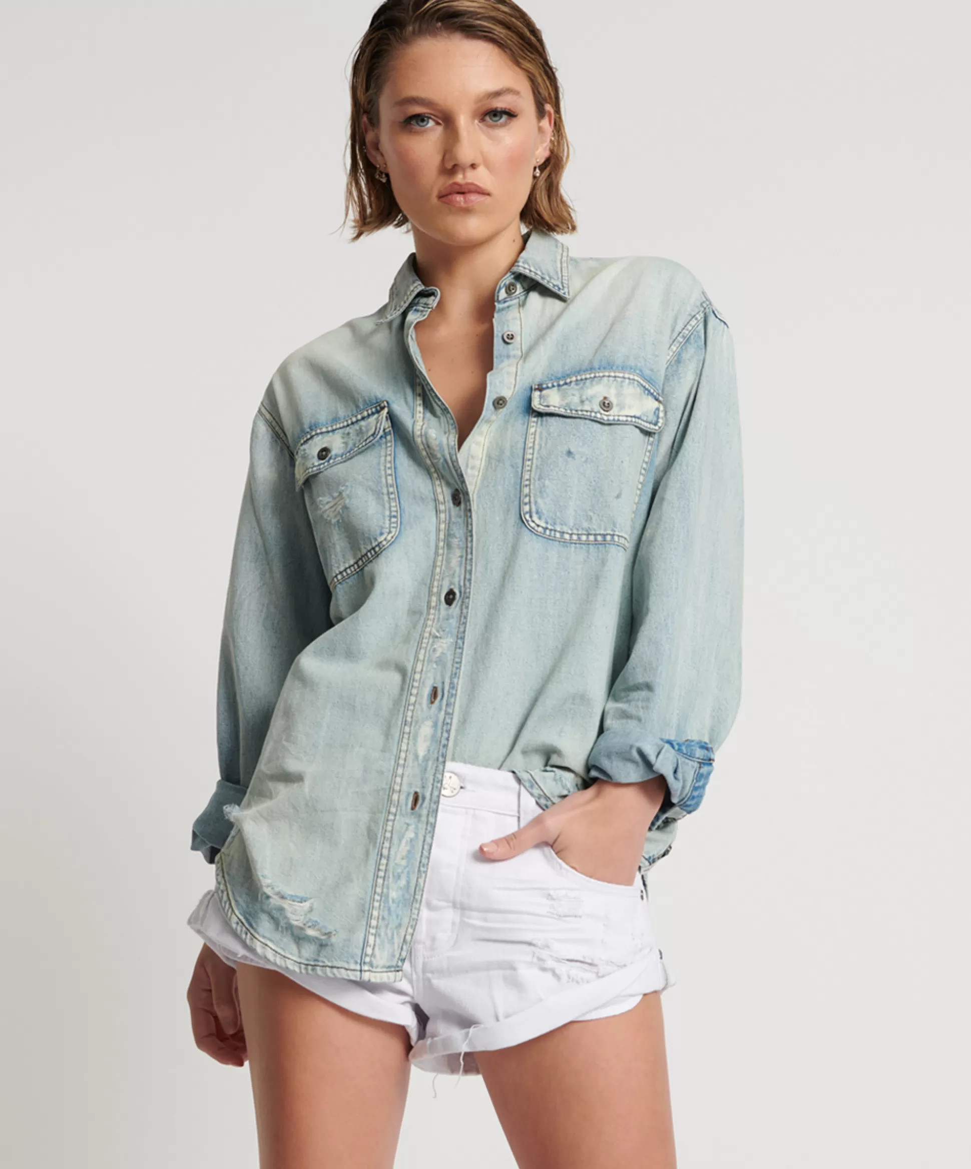 Discount ONE TEASPOON Fresh White Bandits Low Waist Denim Short