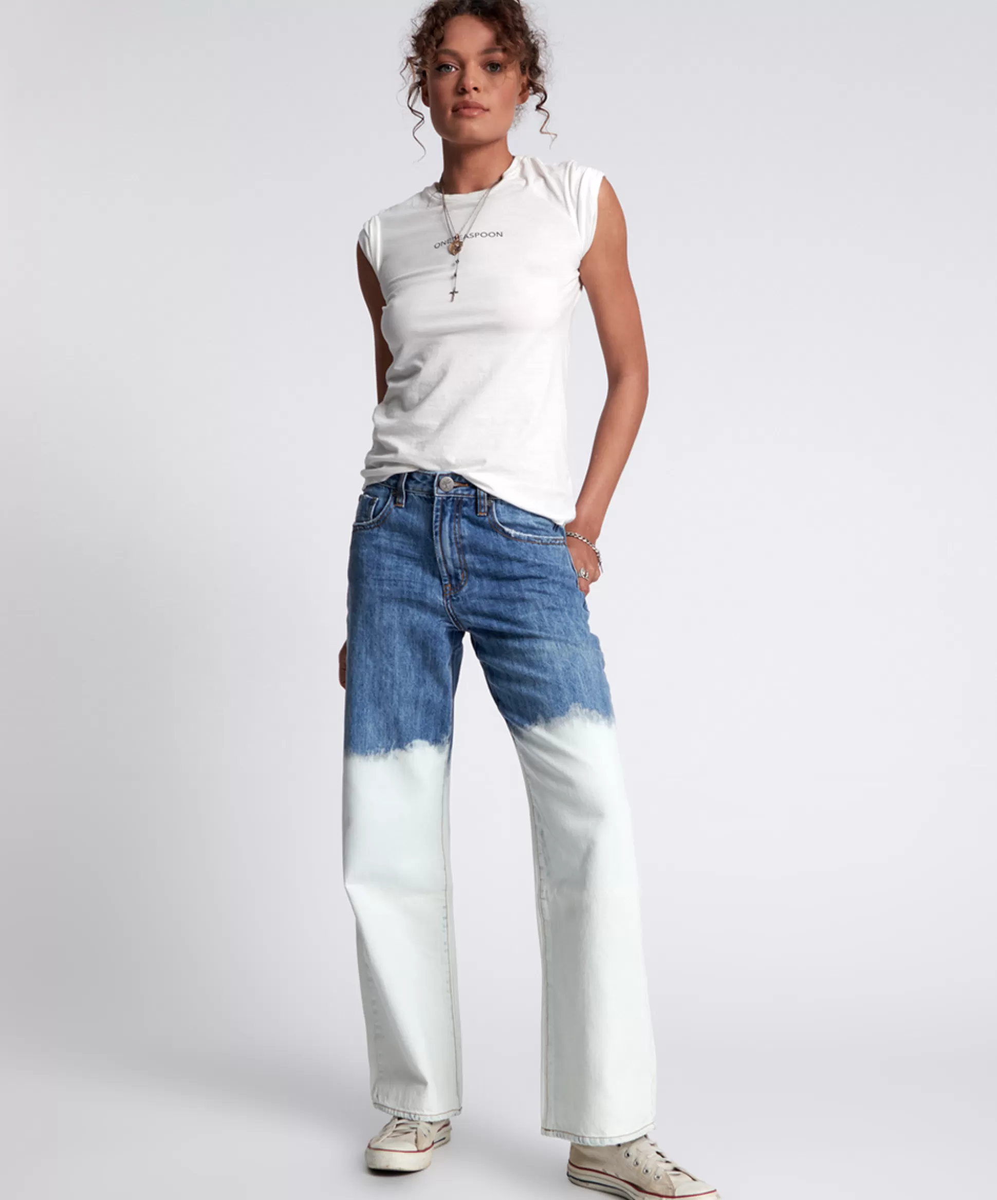 Discount ONE TEASPOON Hollywood Dip Dye Jackson Mid Waist Wide Leg Jeans