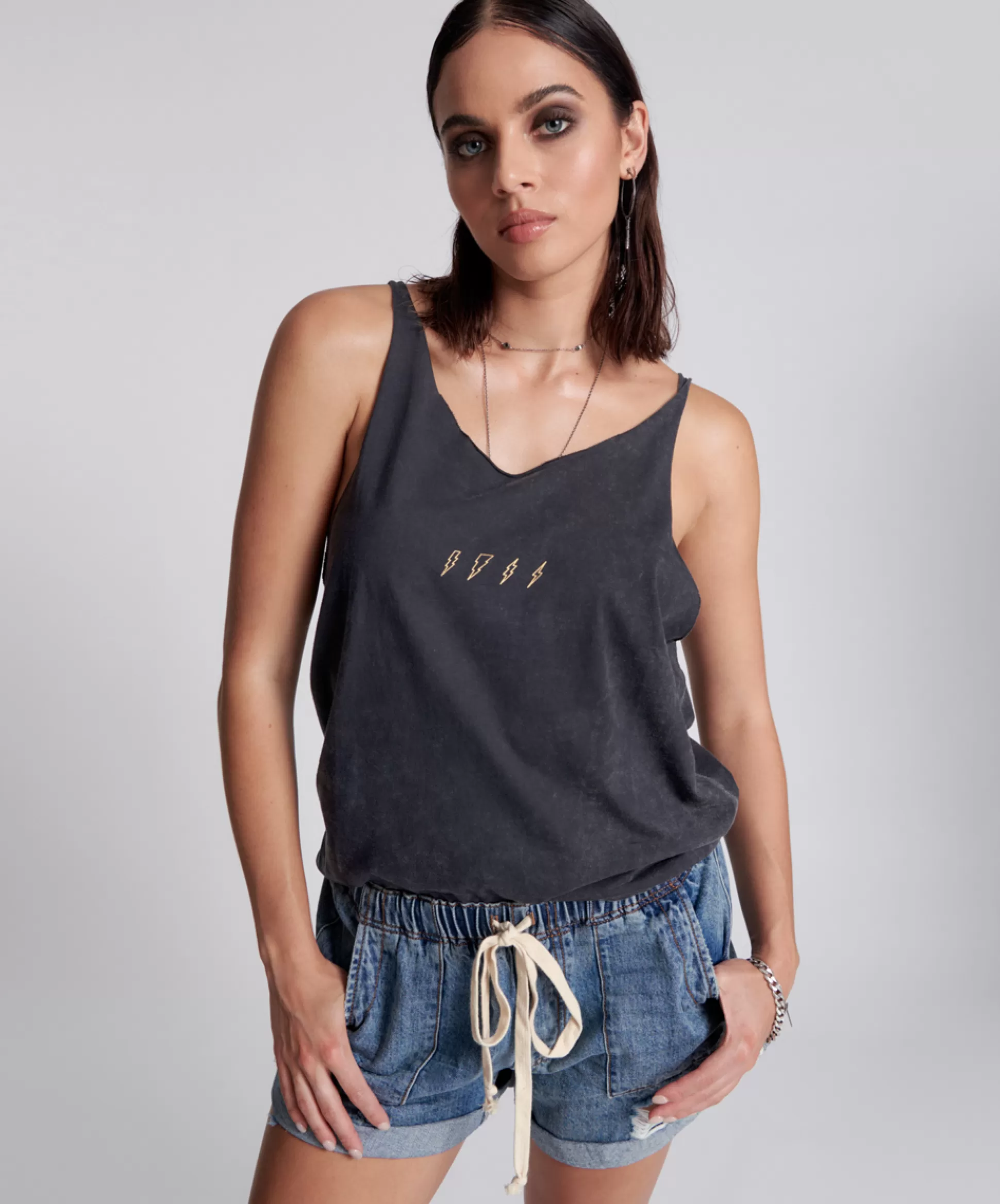 New ONE TEASPOON Lightning Bolt Organic Barely There Tank