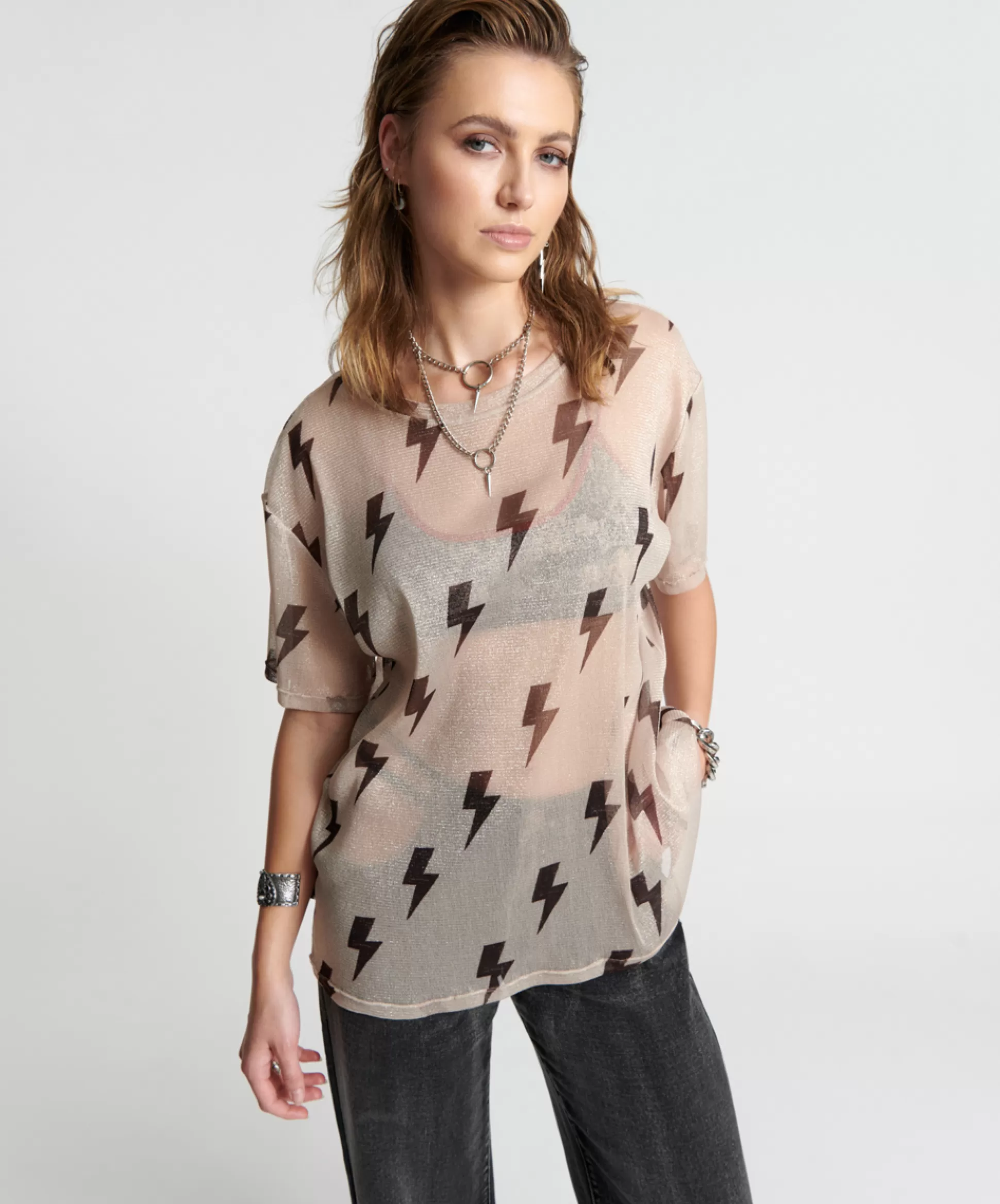 Sale ONE TEASPOON Lightning Strikes Mesh Tee Shirt