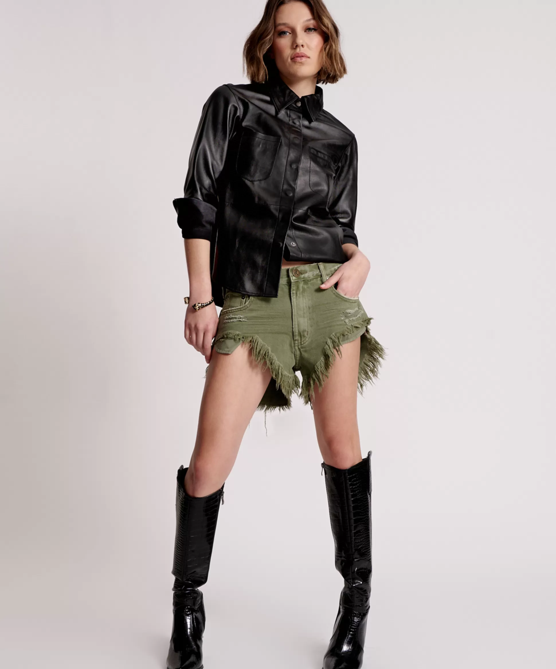 Clearance ONE TEASPOON Military Khaki Rollers Denim Short