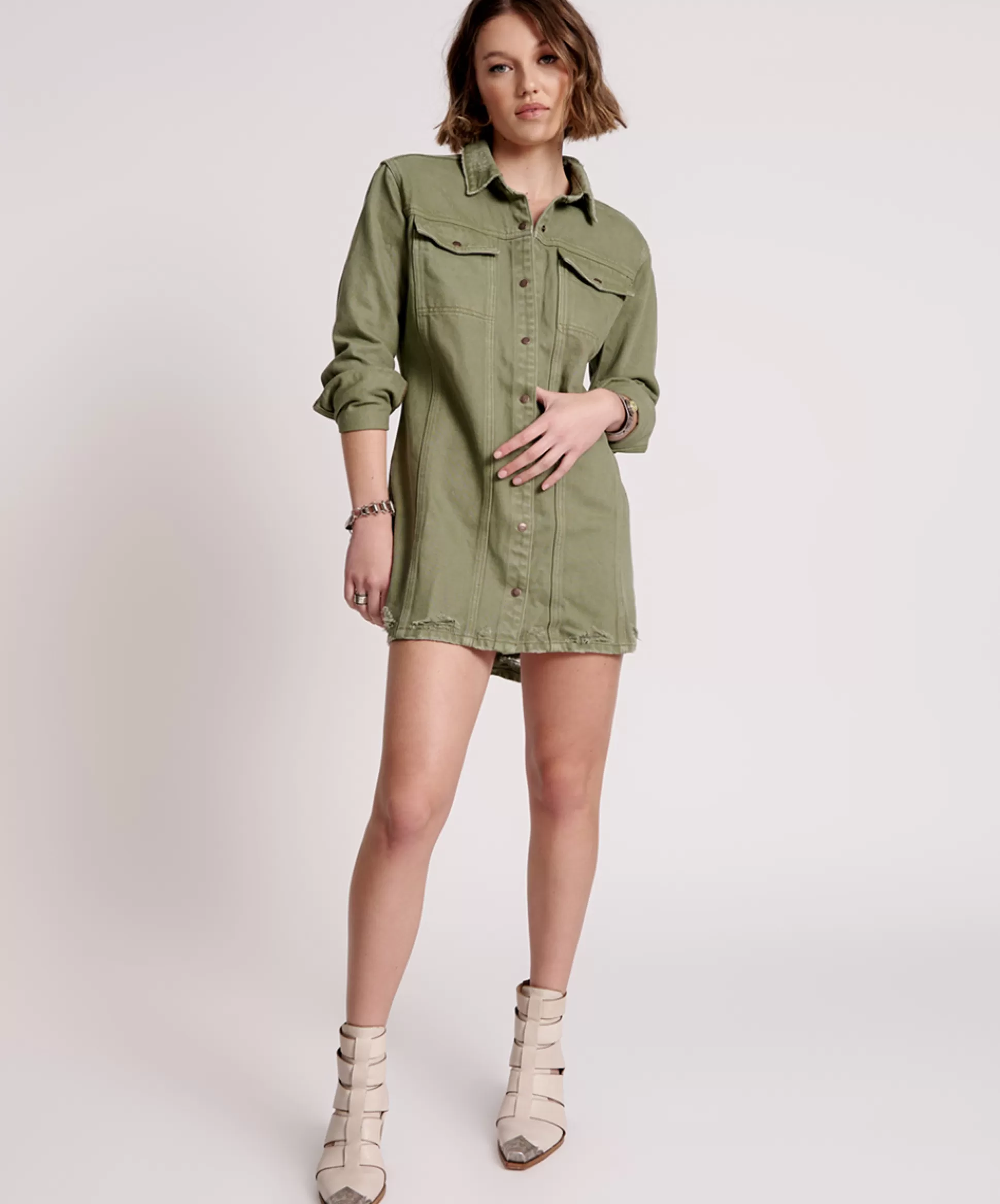 Online ONE TEASPOON Military Khaki Trucker Shirt Dress