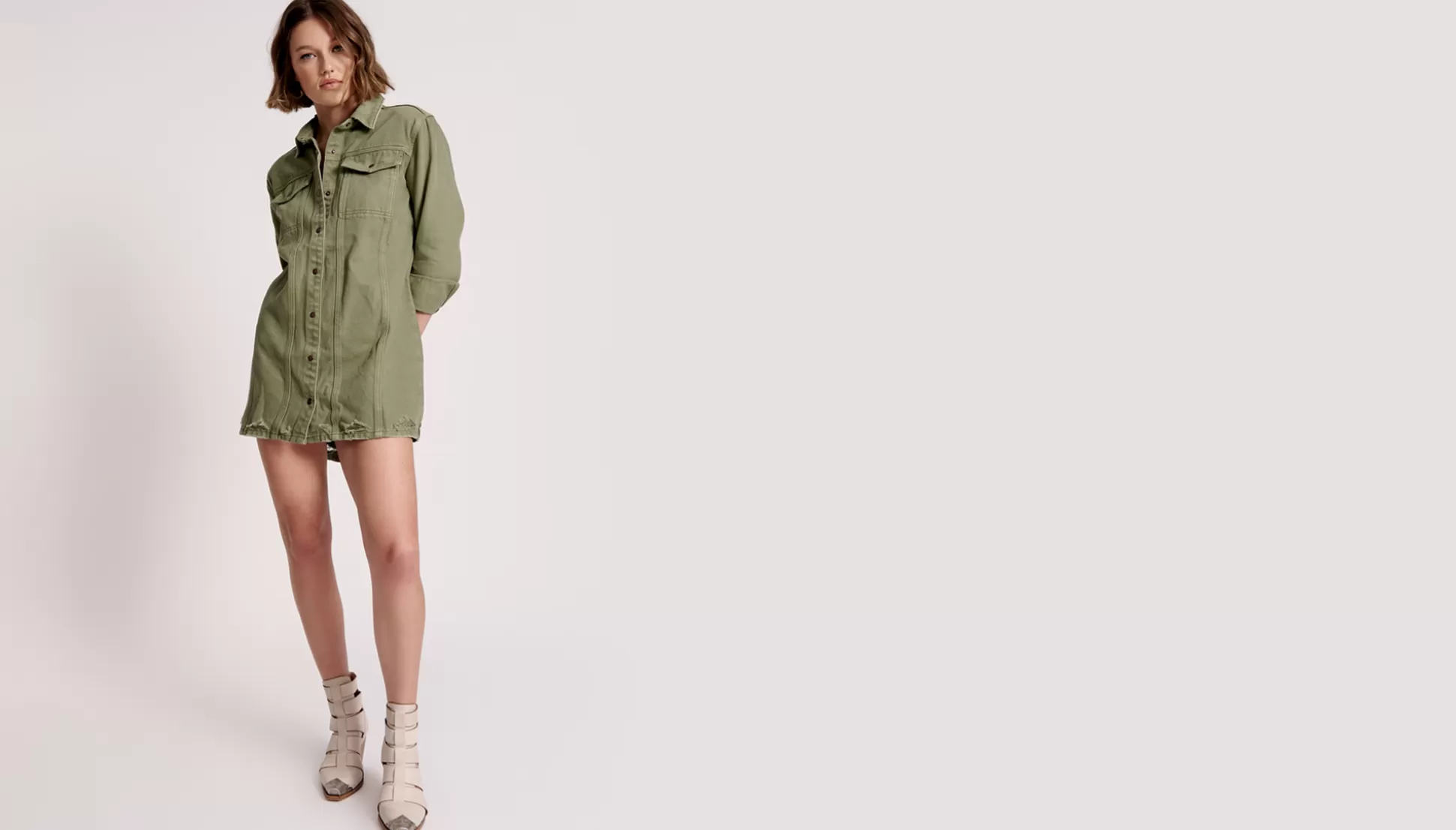 Online ONE TEASPOON Military Khaki Trucker Shirt Dress