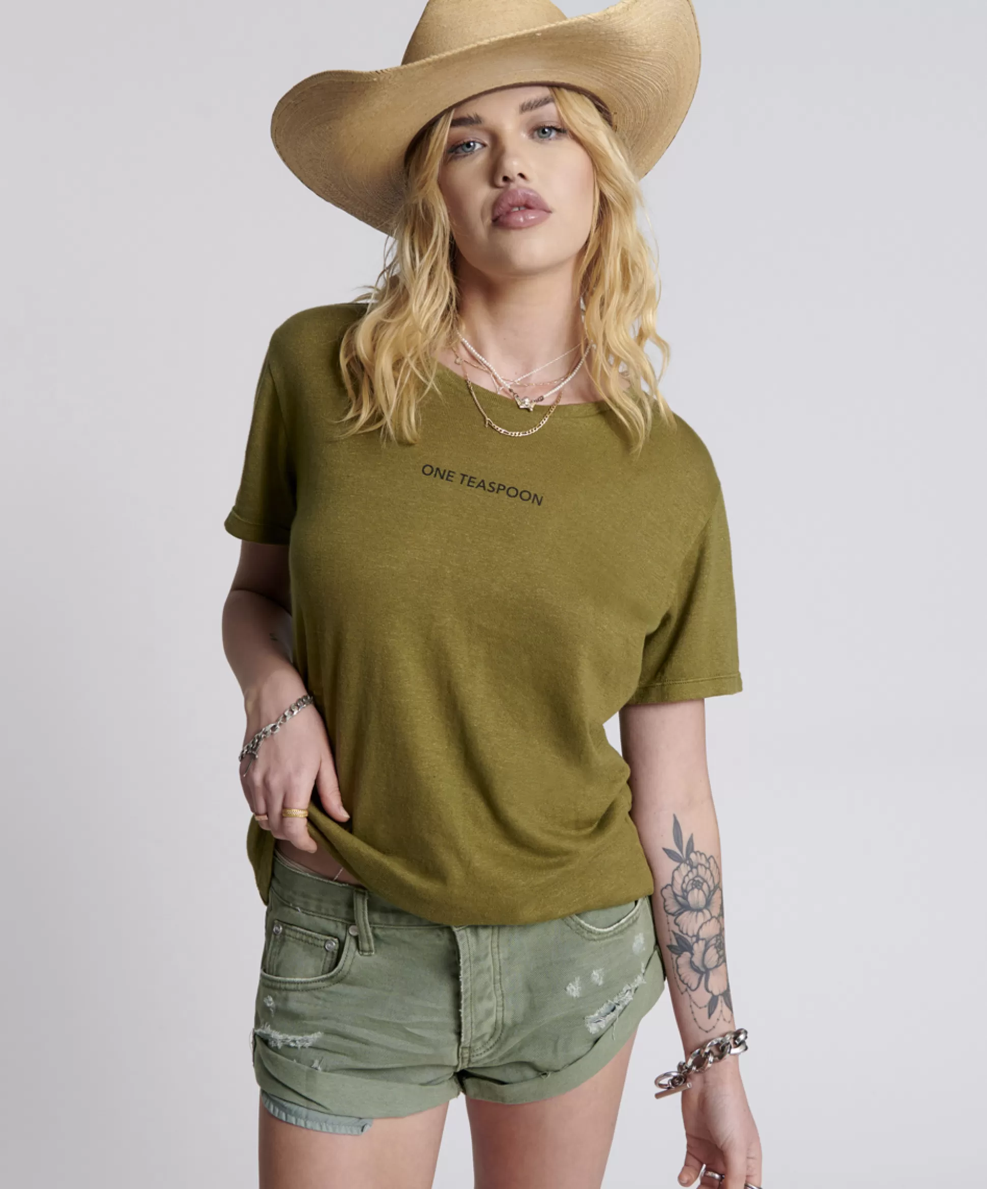 Store ONE TEASPOON Linen Wide Neck Basic Tee