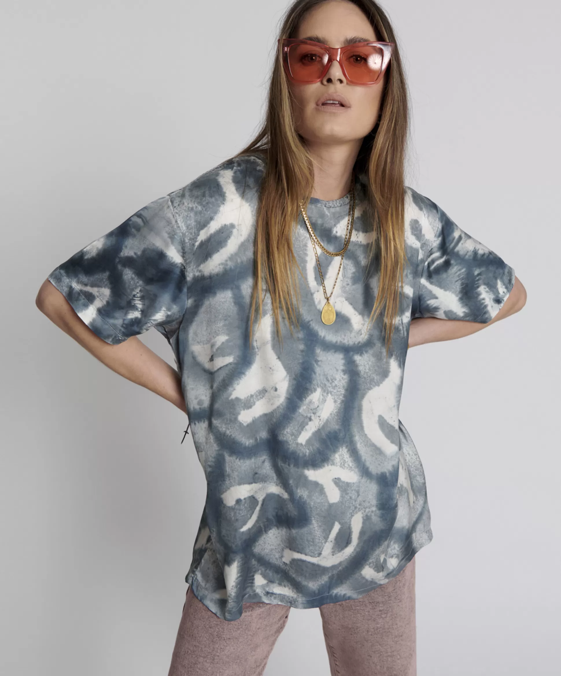 Shop ONE TEASPOON Reflection Hand Printed Satin Tee