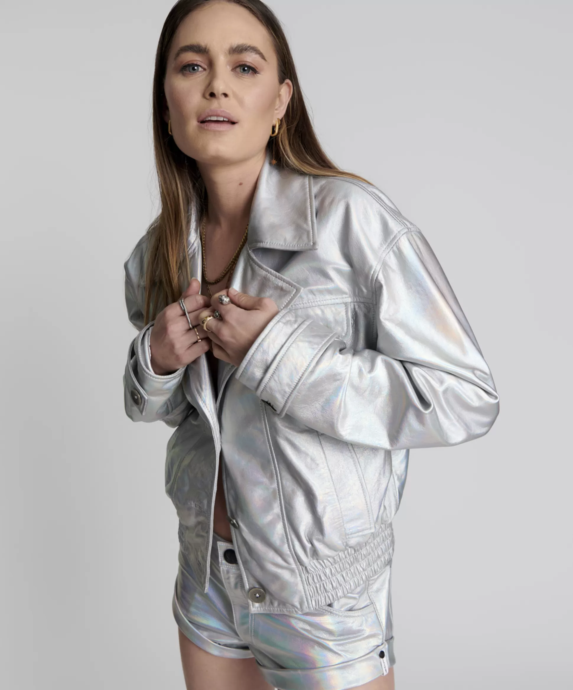 Online ONE TEASPOON Revenge Metallic Leather Bomber Jacket