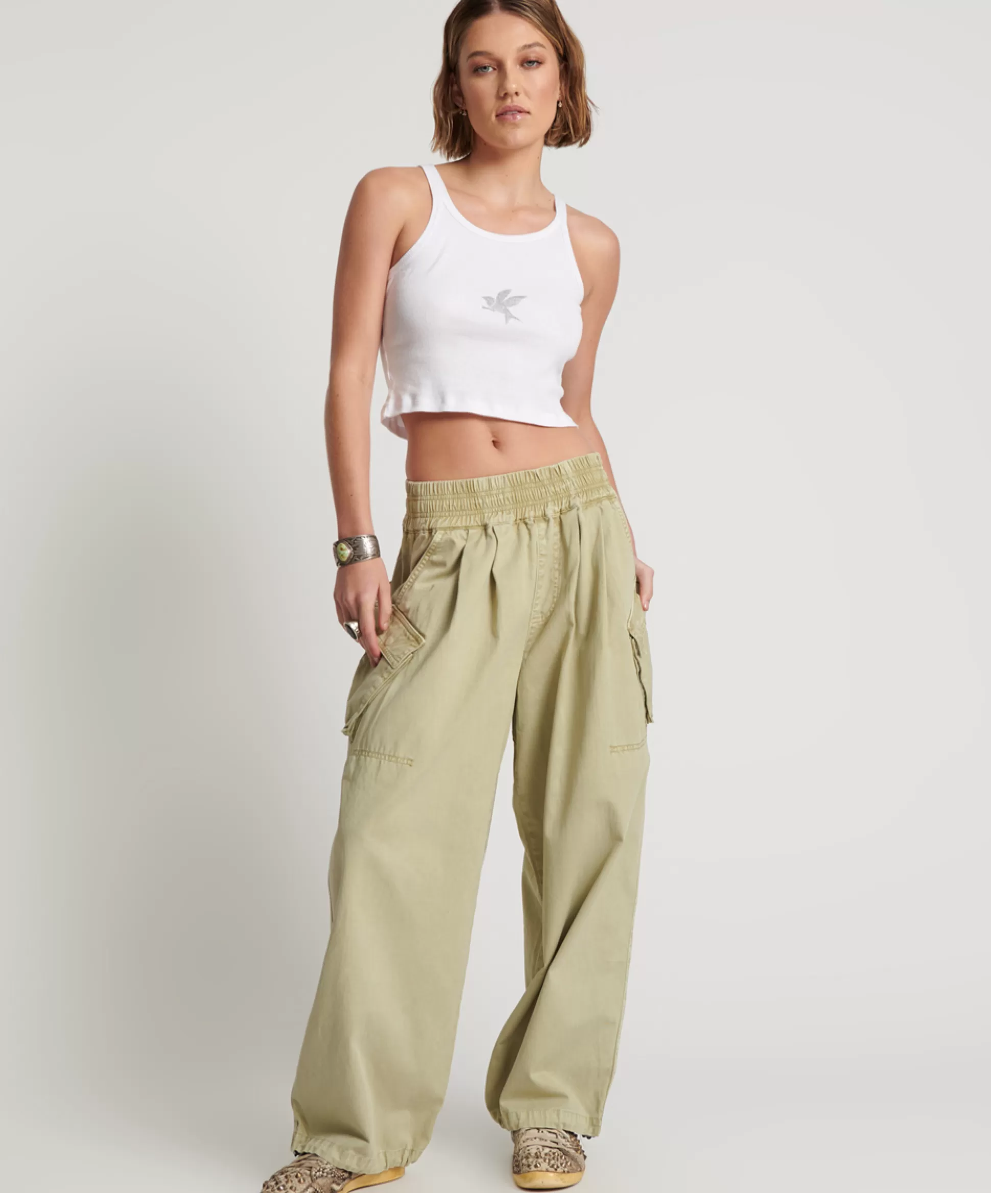 Shop ONE TEASPOON Sage Green Denim Parachute Pants