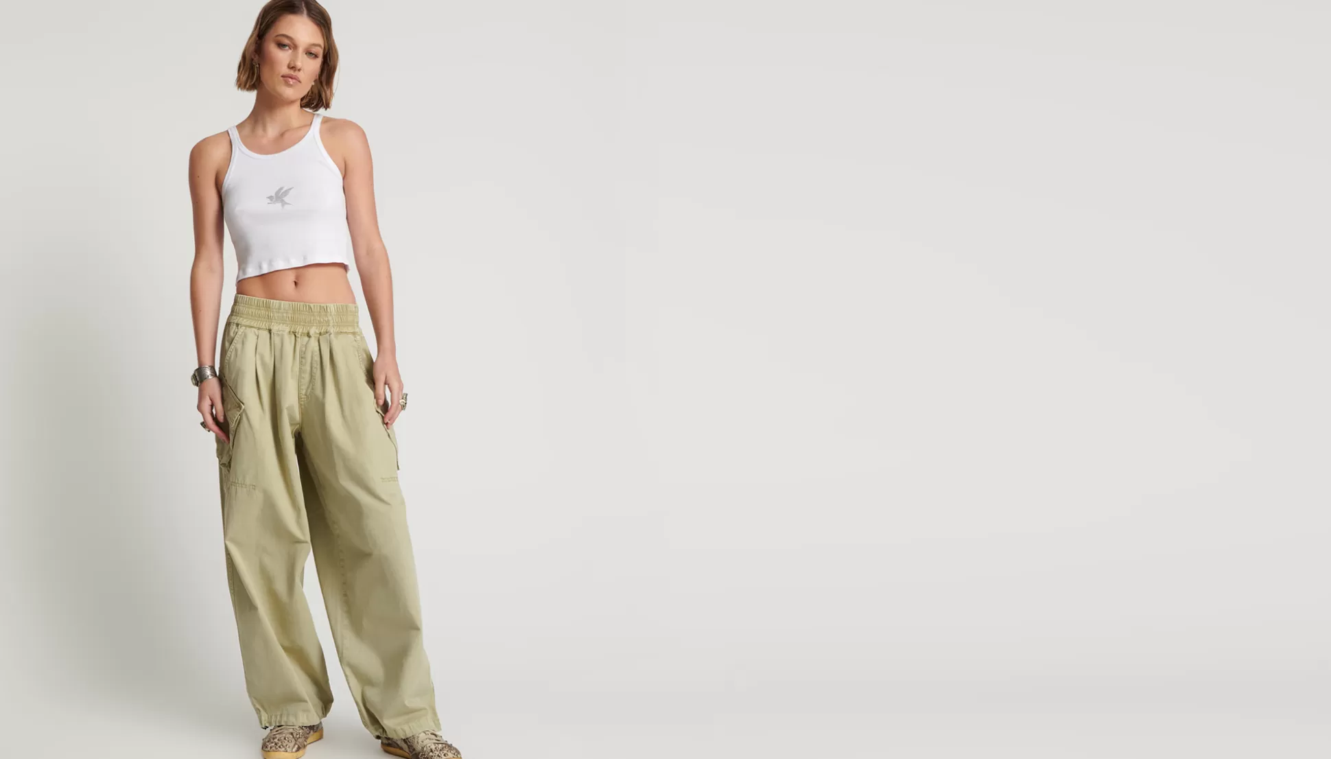 Shop ONE TEASPOON Sage Green Denim Parachute Pants