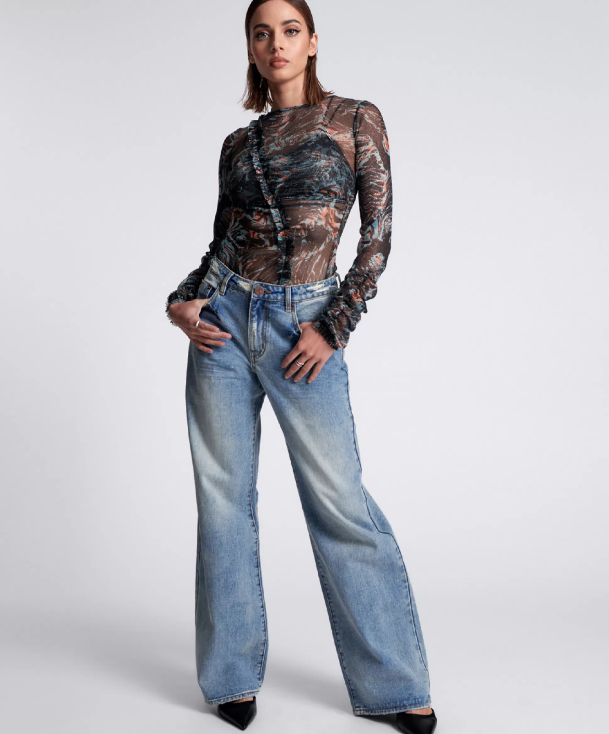 Shop ONE TEASPOON Sunbleach Blue Jackson Mid Waist Wide Leg Jeans