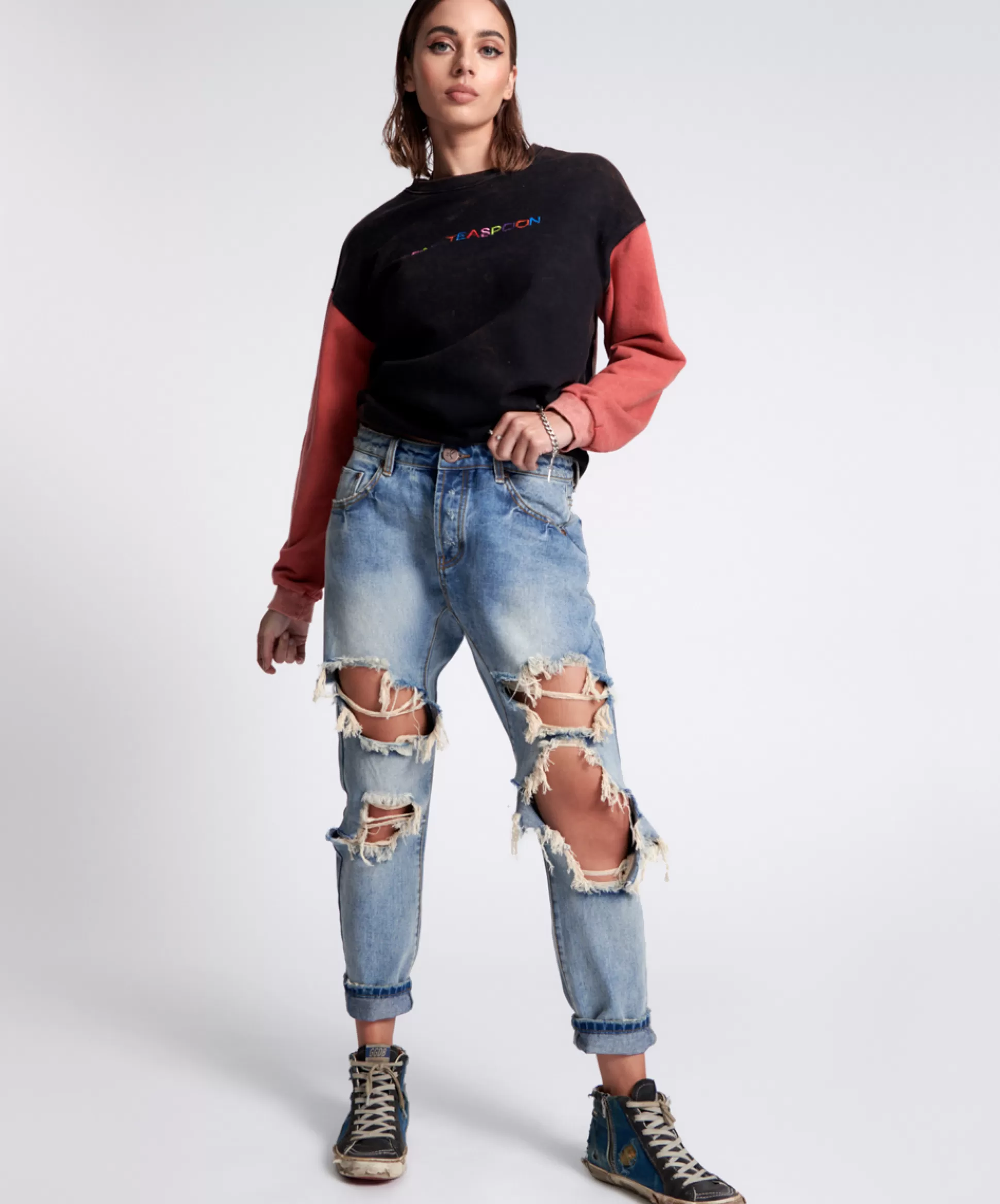 New ONE TEASPOON Sunbleach Blue Saints Boyfriend Jeans