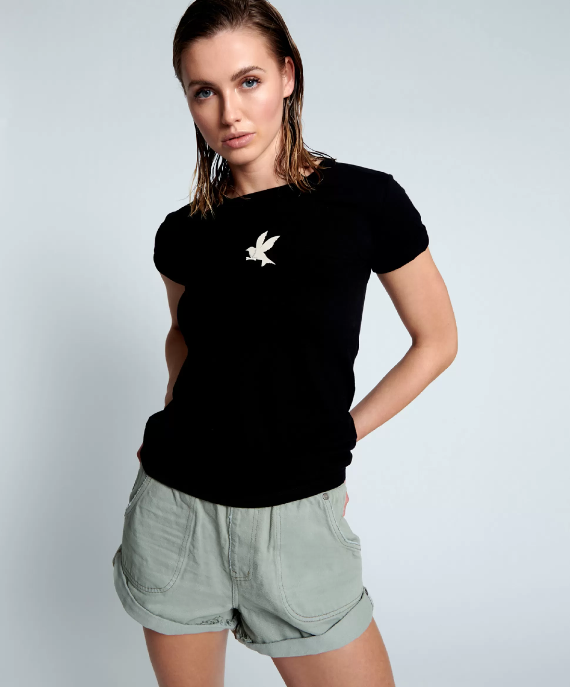 Online ONE TEASPOON Washed Black Fitted Bower Bird Organic Tee